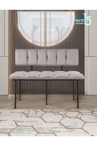Yirmi15 Metal Ayaklı Metal Alt Kasalı New 2024 Sırtlı Bench Bank Krem Bench