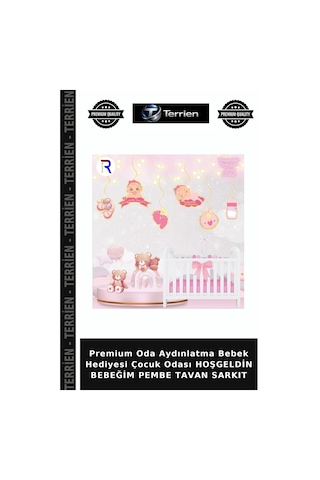 Premium Oda Aydınlatma Bebek Hediyesi Çocuk Odası Hoşgeldin Bebeğim Pembe Tavan Sarkıt Çok Renkli