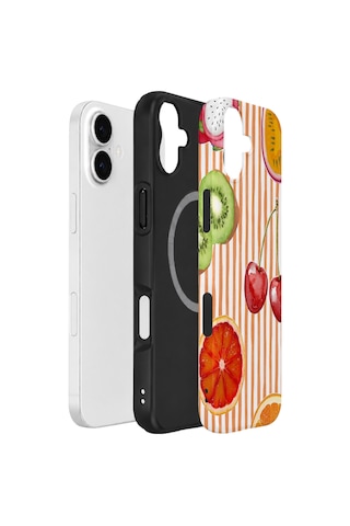 Apple iPhone Uyumlu 17 Vorian Çift Katmanlı Magsafe Kılıf Tutti Frutti Stripe