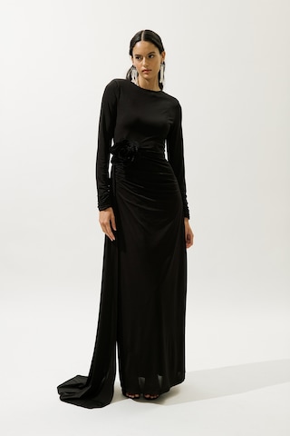 Bağlama Detaylı Abiye Elbise Siyah Siyah