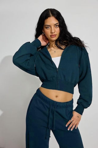 Lacivert Crop Kapşonlu Fermuarlı Kadın Sweatshirt Mg2608 Lacivert