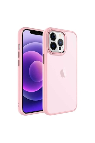 Apple Uyumlu iPhone 13 Pro Max Kılıf Buzlu Sert Pc Zore May Kapak Pembe Açık