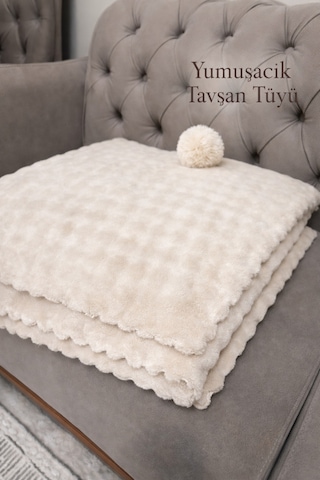 Tavşan Tüyü İthal Bubble Ultra Yumuşak Kaymaz Yıkanabilir Koltuk/çekyat Örtüsü 170x210 Büyük Ebat Bej