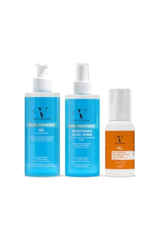 Vitanova Leke Karşıtı Yüksek Koruyucu Güneş Kremi SPF50+ 50 ML + Gözenek Sıkılaştırıcı ve Aydınlatıcı Tonik 250 ML + Yüz Yıkama Jeli 250 ML