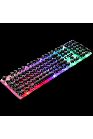 Lımeıde Gtx300 104 Tuşlu Retro Yuvarlak Tuş Kapağı Usb Kablolu Fare Klavyesi, Kablo Uzunluğu: 1,4 M, Renk: Punk Tek Klavye Siyah