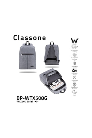 Classone BP-WTX508G 15.6" Su Geçirmez Kumaş Fermuar Notebook Laptop Çantası