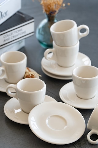 Heda Porselen 6'lı Porselen Espresso Takımı Kırık Beyaz