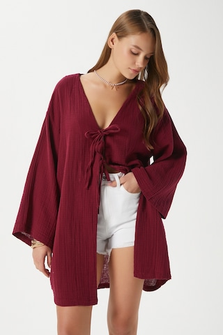Ritnice Kadın Sandra %100 Pamuk Müslin Bağcıklı Bordo Kimono Bordo