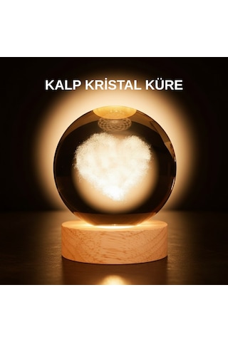 Romantik Kalpli Kristal Cam Küre Usb Li Işıklı Dekoratif Obje Standart