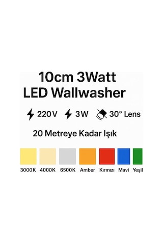 10cm 3w Led Wallwasher Mavi Dış Cephe, Minare, Bahçe Aydınlatma Iç-dış Kullanım Ip65