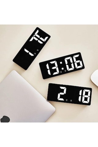 Masa Saati Derece Alarm Takvim Pil Dahil Değildir +şarjlı Led Işıklı Dijital Siyah Çok Renkli