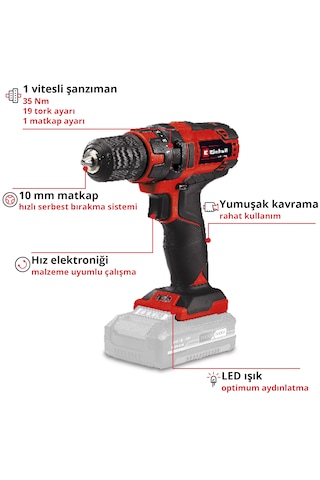 Einhell TC-CD 18/35 Li Vidalama + 2.5 Ah Akü + Şarj Cihazı + 28 Parça Bits Uç Seti