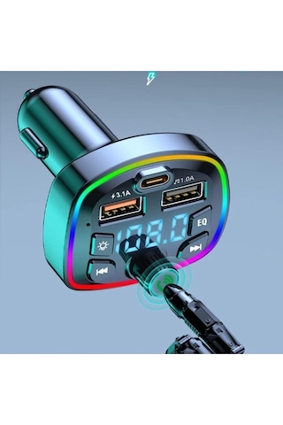 Araç Bluetooth 5.0 Fm Transmitter Cihazı Araba Müzik Mp3 Çalar Sd Kart Okur Oto Çakmaklık Şarj Aleti