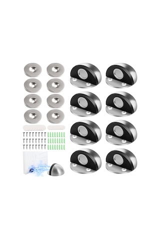 Geeroyoo Jemuon Kapı Durdurucu Seti, 8 Adet Paslanmaz Çelik Zemin Kapı Stoperi, Kauçuk Tamponlu Ve Kendinden Yapışkanlı Gümüş