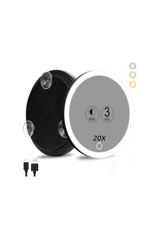 Aurora Hafif Zoom 360 Derece Dönen Braket Makyaj Aynası İle 6 İnçşarj Led Takviyebaşı Beyaz