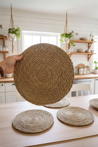 Atbyhome 6 Lı Doğal Hasır Amerikan Servis Masa Seti 30 Cm Kahverengi