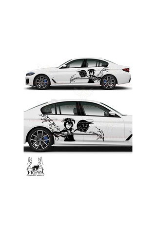 120X50cm-Samuray Kız Yan Kapı Oto Sticker, Samurai Girl