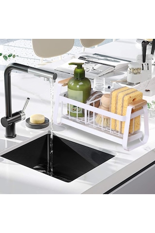 Homyl Mutfak Lavabosu Için Süngerlik Karbon Çelik Lavabo Rafı Beyaz