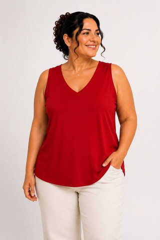 Gülmina Moda Kadın Büyük Beden Ön Arka V Biyeli Atlet - Kırmızı
