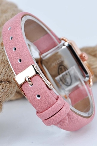 Minimal Kare Kasa Pembe Deri Kordonlu Bakır Renk Vintage Retro Zarif Şık Analog Kol Saat