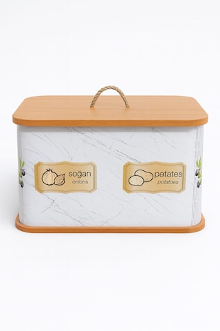 Dekorasyaa 2 Bölmeli Patates Soğanlık - Bambu - Dikdörtgen Beyaz Desen Beyaz