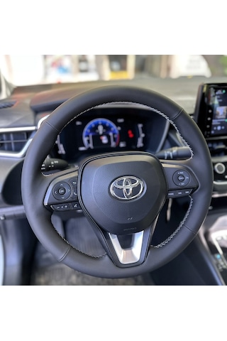 Toyota Corolla 2020-2024 Araca Özel Direksiyon Kılıfı Napa Deri Gri İp Siyah