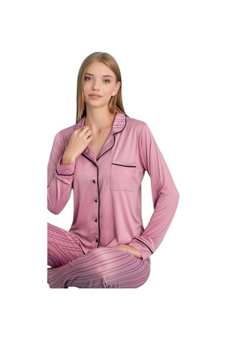 Berna Collection Kadın Pijama Takımı Düğmeli Yumuşak Dokulu Esnek Pembe