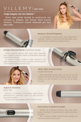 25 Mm Seramik Kaplamalı Profesyonel Saç Maşası Doğal Ve Belirgin Bukleler -vme-3002