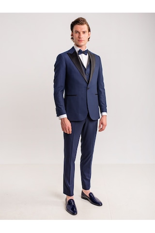 Dufy Lacivert Erkek Modern Fit Mono Yaka Smokin Takım - 61307 Lacivert