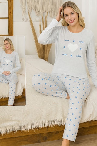 Remsa Kadın Kalp Desen Suprem Pijama Takımı 0458 Buz Mavi Buz Mavi