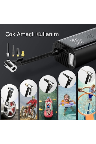 Valkyrie 100w 6000mah Şarjlı Araba Lastik Hava Pompası Led Işıklı Çok Amaçlı Bisiklet Yatak Top Pompası