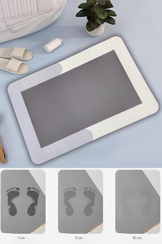 Beyondıe Sihirli Su Emici Banyo Paspası Kaymaz Tabanlı Abdest Pas Gri