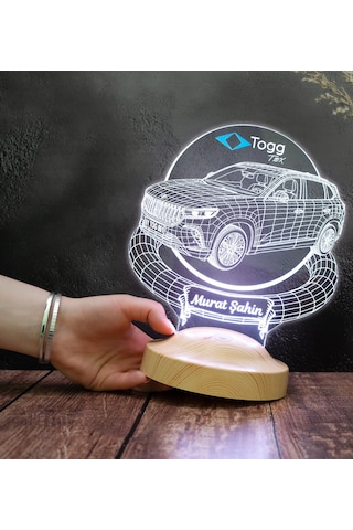 Togg T10x Araba Kişiye Özel 3d Led Lamba, Togg Hediyesi, Elektrikli Araba Tutkunlarına İsimli Masa Lambası
