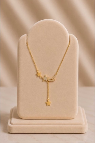 Minimal Zirkon Taşlı Kayan Yıldız Sallantılı Gold Kolye Altın