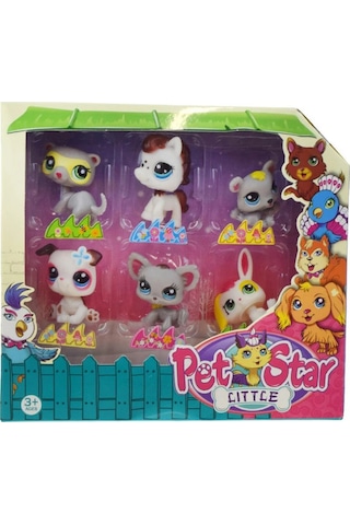 Little Pet Star Sevimli 6'lı Miniş Figür Seti - Kedi Köpek Tavşan Karışık Hayvanlar Oyuncak Paket Hayvanlar