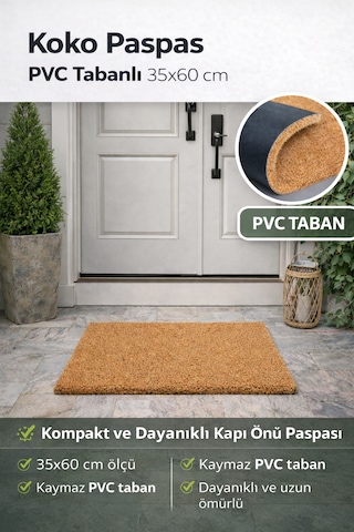 Pvc Tabanlı Kıl Koko Paspas - Kapı Önü Paspası - 35x60 Cm Açık Kahverengi