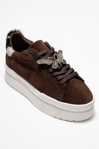 Luvishoes Anda Kahverengi Süet Hakiki Deri Tokalı Kadın Günlük Spor Ayakkabı Kahverengi