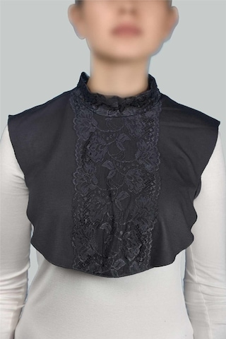 Altobeh Kadın Penye Tesettür Daire Yakalı Dantelli Boyunluk - Füme