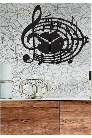 Müzik Nota Temalı Dekoratif Ahşap Duvar Saati Ahşap