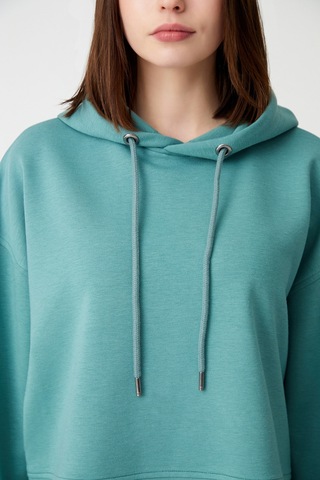 Los Ojos Mavi Yeşil Kapüşonlu Yumuşak Dokulu Crop Sweatshirt Cropped Sweat Mavi-yeşil Mavi-yeşil