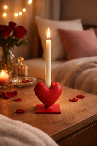 Dekoratif Kalpli Şamdan Romantik Mumluk Kırmızı