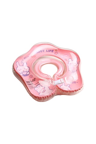 Bebek Yüzme Boyun Simidi - Güvenli Çift Tokalı Bebek Deniz & Havuz Simidi - Pembe Tavşan Figürlü Nr0