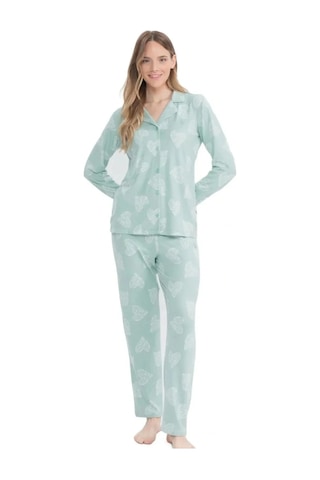 U.S. Polo Assn. Kadın, Lisanslı, Uspa, Önden Düğmeli, Pijama Takım, Ev Giyim Yeşil