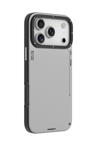 Apple Uyumlu iPhone 17 Pro Kılıf M-safeli Basit Mat Deri Desenli Youngkit Tech Fashion Serisi Kapak Gri Gri