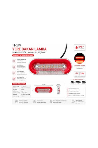 Mega Oto Market 12-24v Kırmızı Beyaz Yere Bakan Lamba Yan Reflektör Lamba Su Geçirmez Kamyon Tır Römork Uyumlu 1 Adet
