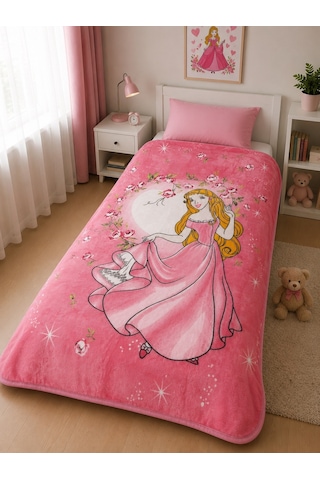 Aksu -prenses Gül- Tek Kişilik Çocuk Battaniye 155x215 Pembe