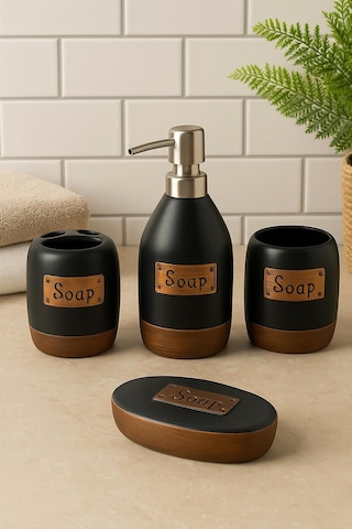 4 Parça Siyah Seramik Banyo Seti Siyah