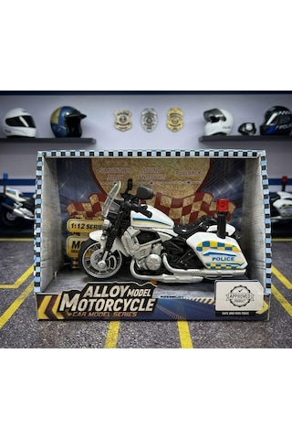 Çek Bırak 1:12 Ölçekli Sesli Ve Işıklı Polis Motosikleti - 15 Cm Oyuncak Motor Beyaz Beyaz