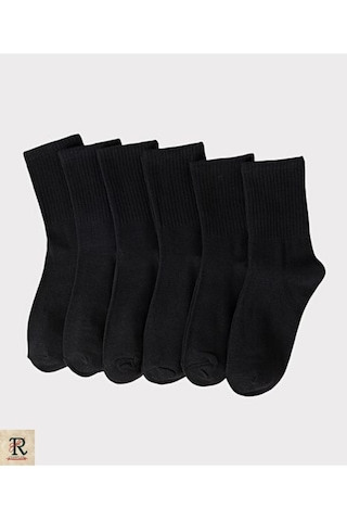 Trampler 6'Lı Düz Tenis Kolej Çorap Unisex Çorap Siyah