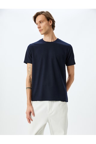 Koton Bisiklet Yaka Kısa Kollu Dokulu Slim Fit Tişört Lacivert 5sam10077hk Lacivert